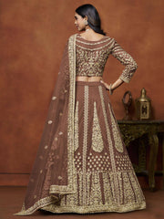 Brown Festive Wear Sequins Zari Embroidered Net Lehenga Choli