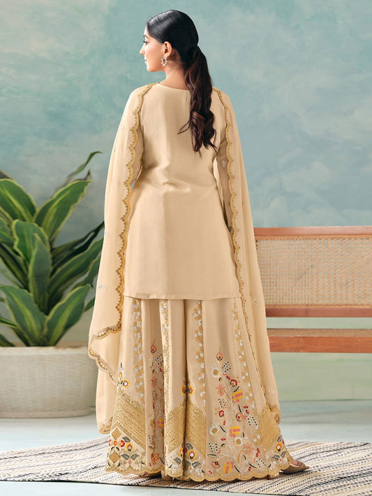 Cream Multi Embroidery Sharara Style Suit