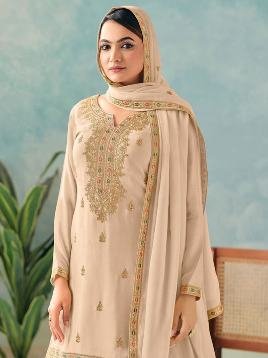 Cream Multi Embroidery Lehenga Kurti