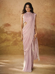 Lovable Baby Pink Hand Work Organza Ready To Wear Saree With Blouse