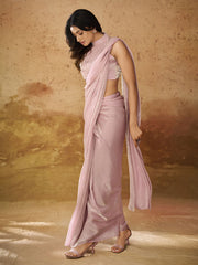 Lovable Baby Pink Hand Work Organza Ready To Wear Saree With Blouse