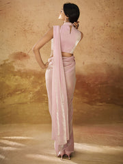 Lovable Baby Pink Hand Work Organza Ready To Wear Saree With Blouse