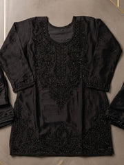 Black Premium Chinnon Silk Festive Trendy Palazzo Suit