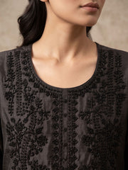 Black Premium Chinnon Silk Festive Trendy Palazzo Suit