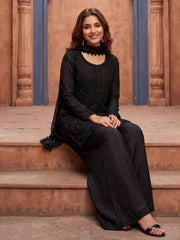 Black Premium Chinnon Silk Festive Trendy Palazzo Suit