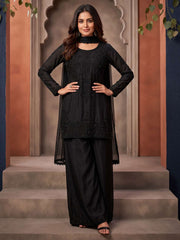 Black Premium Chinnon Silk Festive Trendy Palazzo Suit