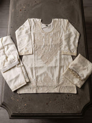 White Premium Chinnon Silk Festive Trendy Palazzo Suit