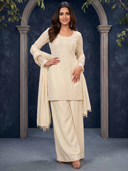 White Premium Chinnon Silk Festive Trendy Palazzo Suit