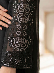 Black Chiffon Embroideres Khatli Work Kurta Set