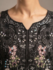 Black Chiffon Embroideres Khatli Work Kurta Set