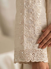 Off White Chiffon Embroideres Khatli Work Kurta Set