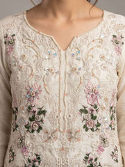Off White Chiffon Embroideres Khatli Work Kurta Set