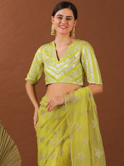 Yellow Floral Embroidered Net Saree
