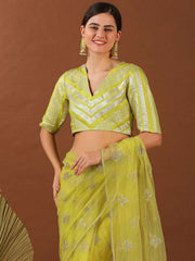 Yellow Floral Embroidered Net Saree