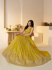 Lehenga for haldi- Indian lehenga with seqins and cut dana work