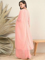 Peach Women Embroidered Regular Thread Work Kurta with Palazzos & With Dupatta