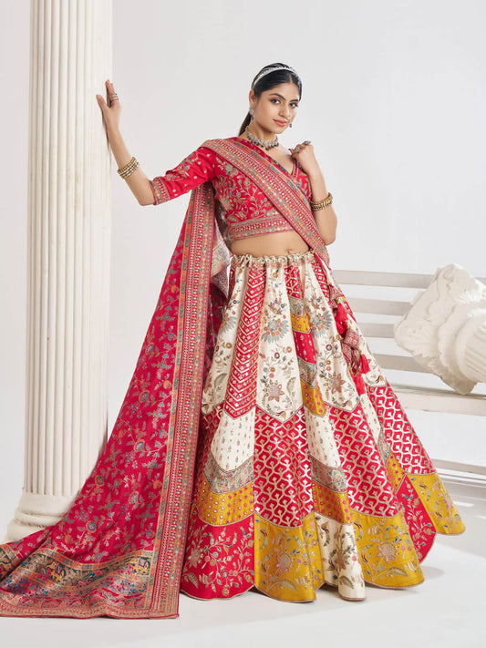 Multicolour Banarsi Mosaic scallop designer bridal lehnga