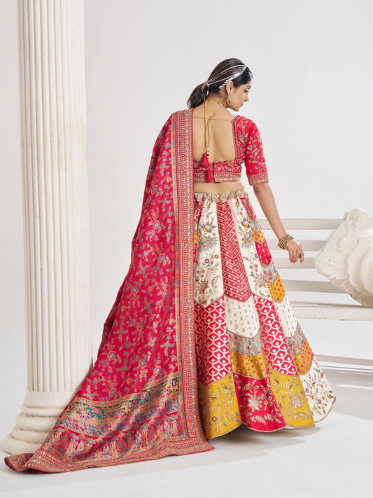 Multicolour Banarsi Mosaic scallop designer bridal lehnga