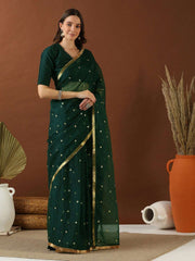 Green Floral Sequinned Organza Saree