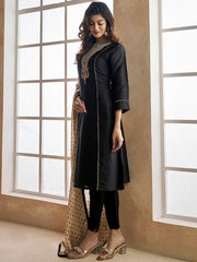 Floral Embroidered Yoke Design Kurta with Trousers & Dupatta