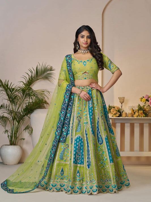 Royal Grandeur bridal Purple Soft Net Lehenga with Paisley and Peacock Motifs and Heavy Embroidery