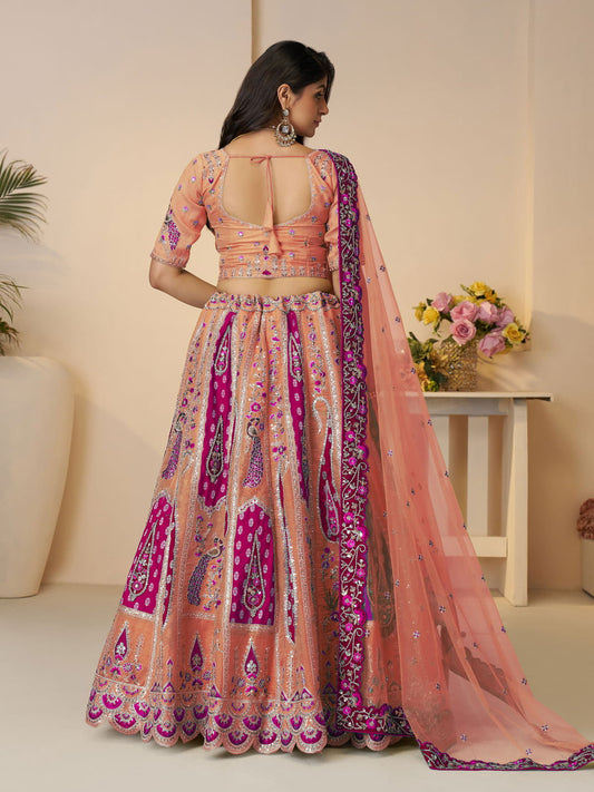 Sunrise orange Beautiful Traditional Designer Elegant Embroidery and Cut Work Silk Lehenga