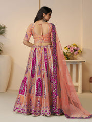 Sunrise orange Beautiful Traditional Designer Elegant Embroidery and Cut Work Silk Lehenga