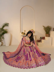 Sunrise orange Beautiful Traditional Designer Elegant Embroidery and Cut Work Silk Lehenga