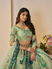 Graceful Green with peacock Embroidered bridal lehenga