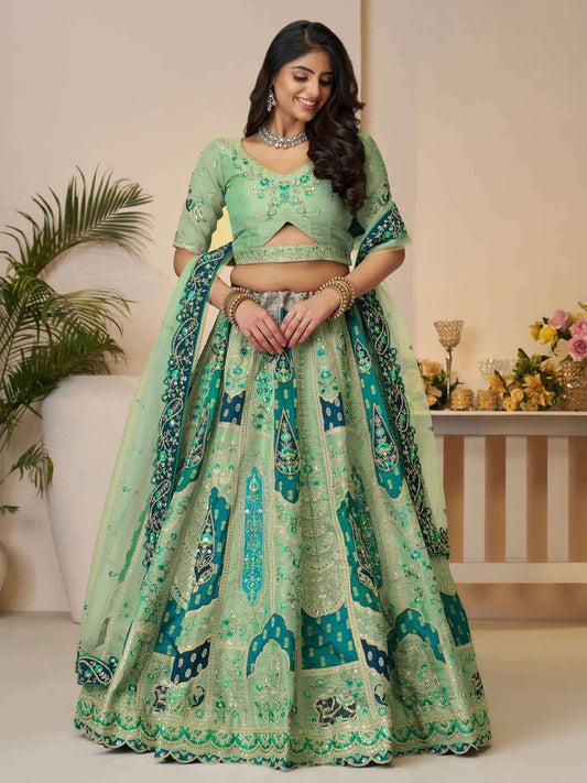 Graceful Green with peacock Embroidered bridal lehenga