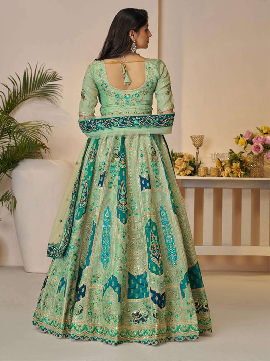Graceful Green with peacock Embroidered bridal lehenga