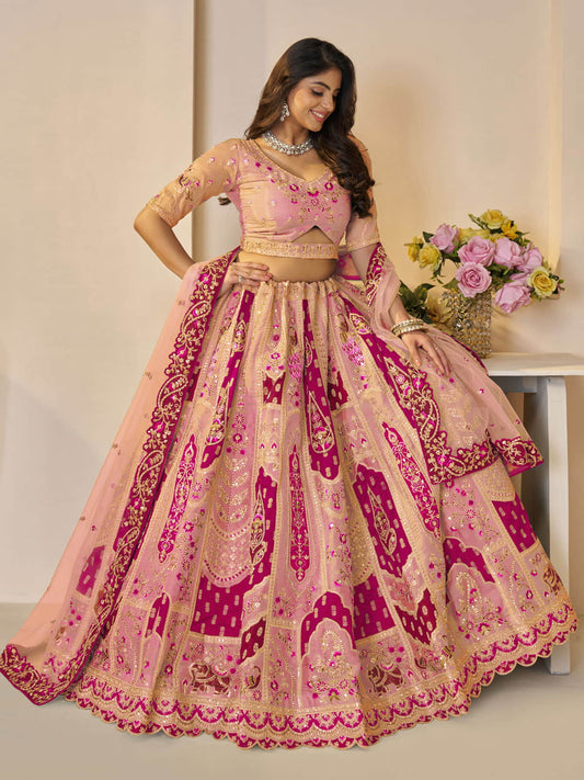 Orange embroidered Banarsi lehenga