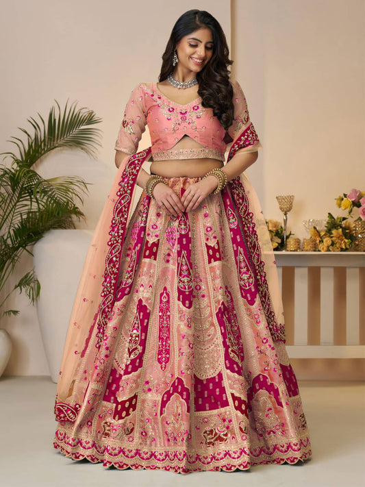 Orange embroidered Banarsi lehenga