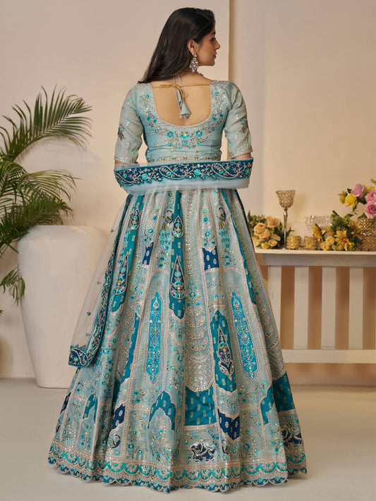 Marvelous Sky Blue Indian bridal lehenga