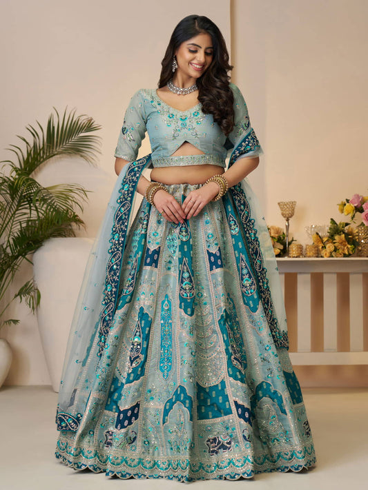 Marvelous Sky Blue Indian bridal lehenga