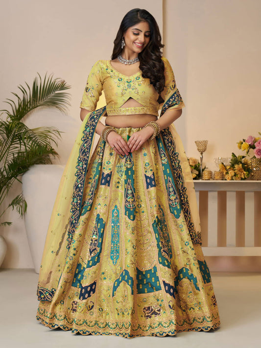 Rajsi Haathi Stunning yellow Banarsi lehenga