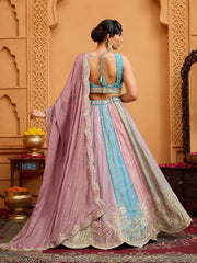 Peach Georgette Fabric Sequins embroidery Semi-Stitched Lehenga & Unstitched Blouse With Dupatta