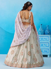 Limegreen Tissue Sequinned and Zari Embroidered Semi Stitched Lehenga and Unstitched Blouse With Dupatta