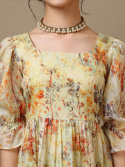 Floral Printed Bell Sleeve Maxi Ethnic Dresses
