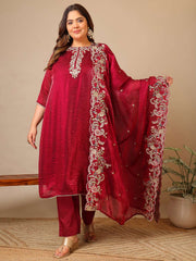 Women Ethnic Motifs Embroidered Regular Thread Work Kurta with Trousers & With Dupatta