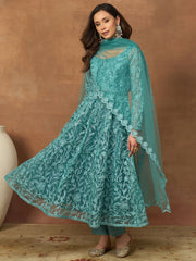 Women Floral Embroidered Tiered Thread Work Kurta with Trousers & With Dupatta