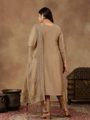 Plus Size Abstract Printed & Embroidered Kurta With Trousers & Dupatta