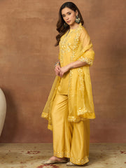 Women Floral Embroidered Regular Thread Work Kurta with Palazzos & With Dupatta