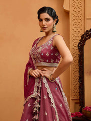 Rosegold Tissue Fabric Sequins embroidery Semi-Stitched Lehenga & Unstitched Blouse With Dupatta