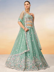 Sea green Chiffon Sequins and thread embroidery Semi-Stitched Lehenga choli & Dupatta