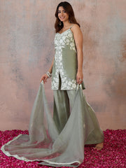 Women Floral Thread Embroidered Kurta & Palazzo with Dupatta
