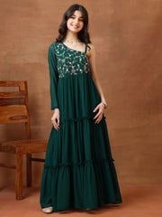 Girls Embroidered One Shoulder A-Line Ethnic Dresses