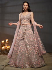 Mauve Net Multi Sequins with heavy Zarkan embroidery Semi-Stitched Lehenga choli & Dupatta