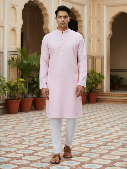 Embroidered Mandarin Collar Kurta & Trousers