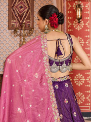 Purple Tissue Fabric Sequins embroidery Semi Stitched Lehenga & Unstitched Blouse With Dupatta